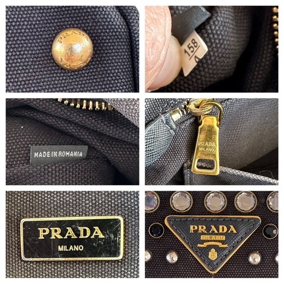 Authentic PRADA Triple Studded Black Denim Canapa Mini Tote Bag - Picture 2 of 14